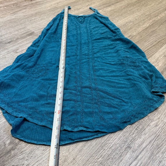 Earthbound Trading Co Womens Teal Blue Embroidered Rayon Mini Dress Small Boho - Picture 5 of 8